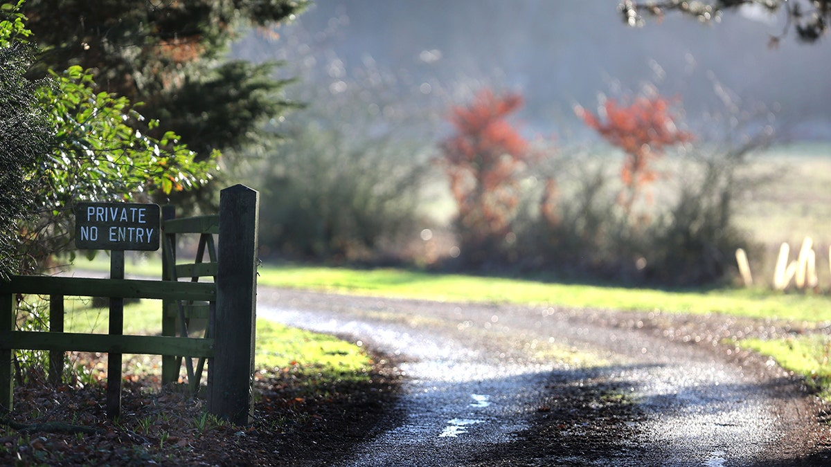 An aerial view of a road leading to Wood Farm in the U.K.
