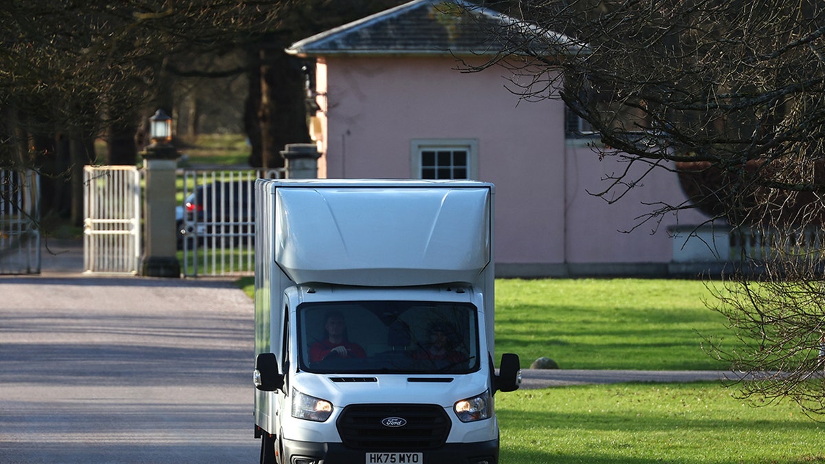 A moving truck outside Royal Lodge.