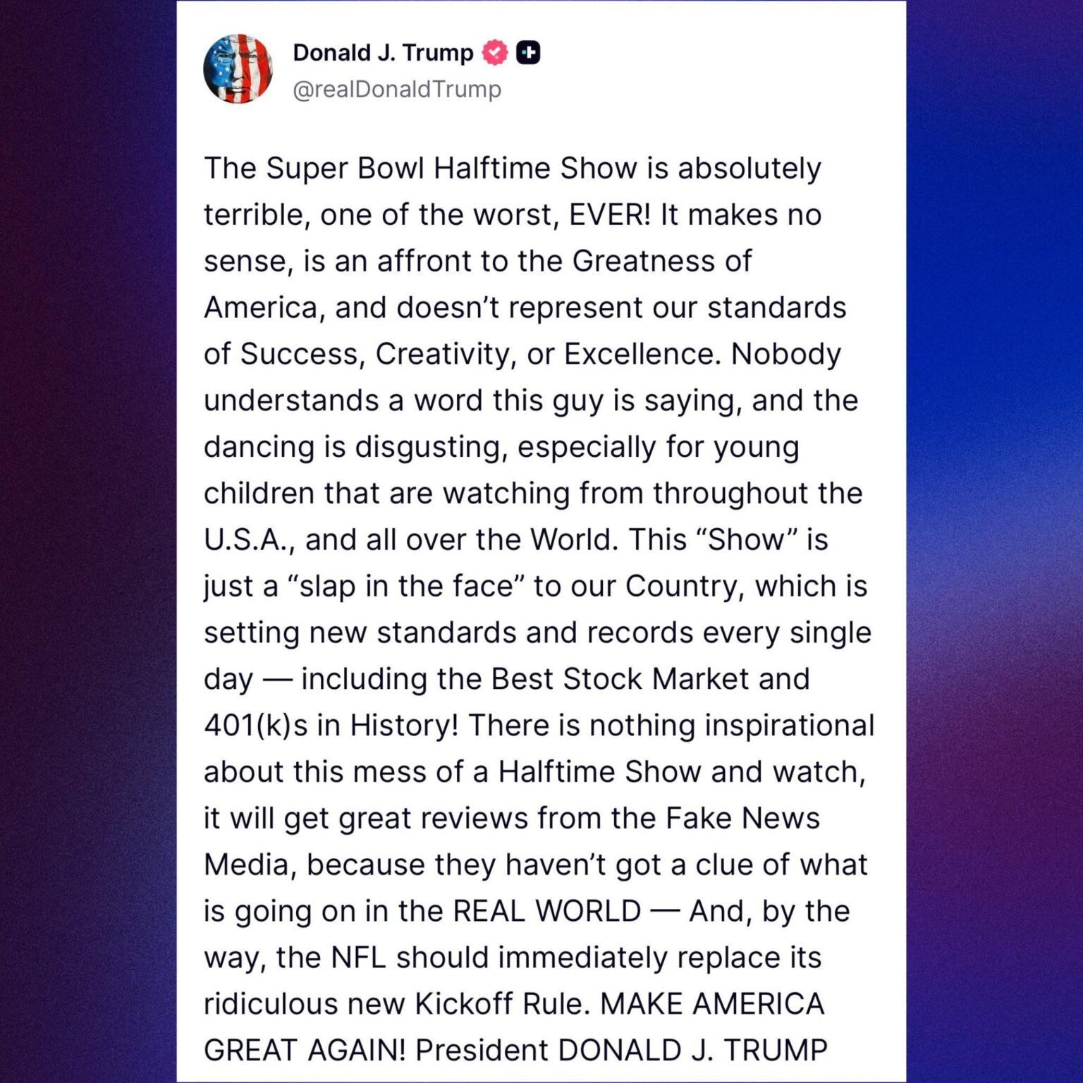 Donald Trump meltdowns on Truth Social over bad Bunny's Superbowl Halftime performance