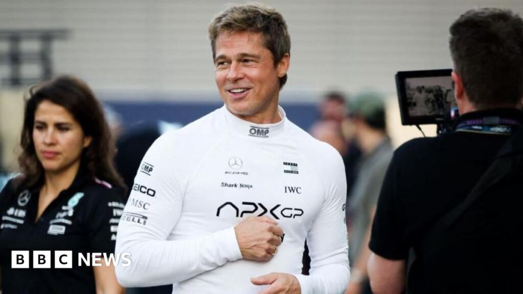 Brad Pitt is seen on a movie set ahead of Formula 1 Abu Dhabi Grand Prix at Yas Marina Circuit on 5 December, 2024 in Abu Dhabi