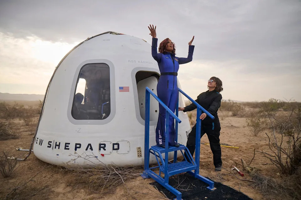 Blue Origin's all-female NS-31 crew - including Katy Perry, Lauren Sanchez and Gayle King - celebrate after their historic flight to space
