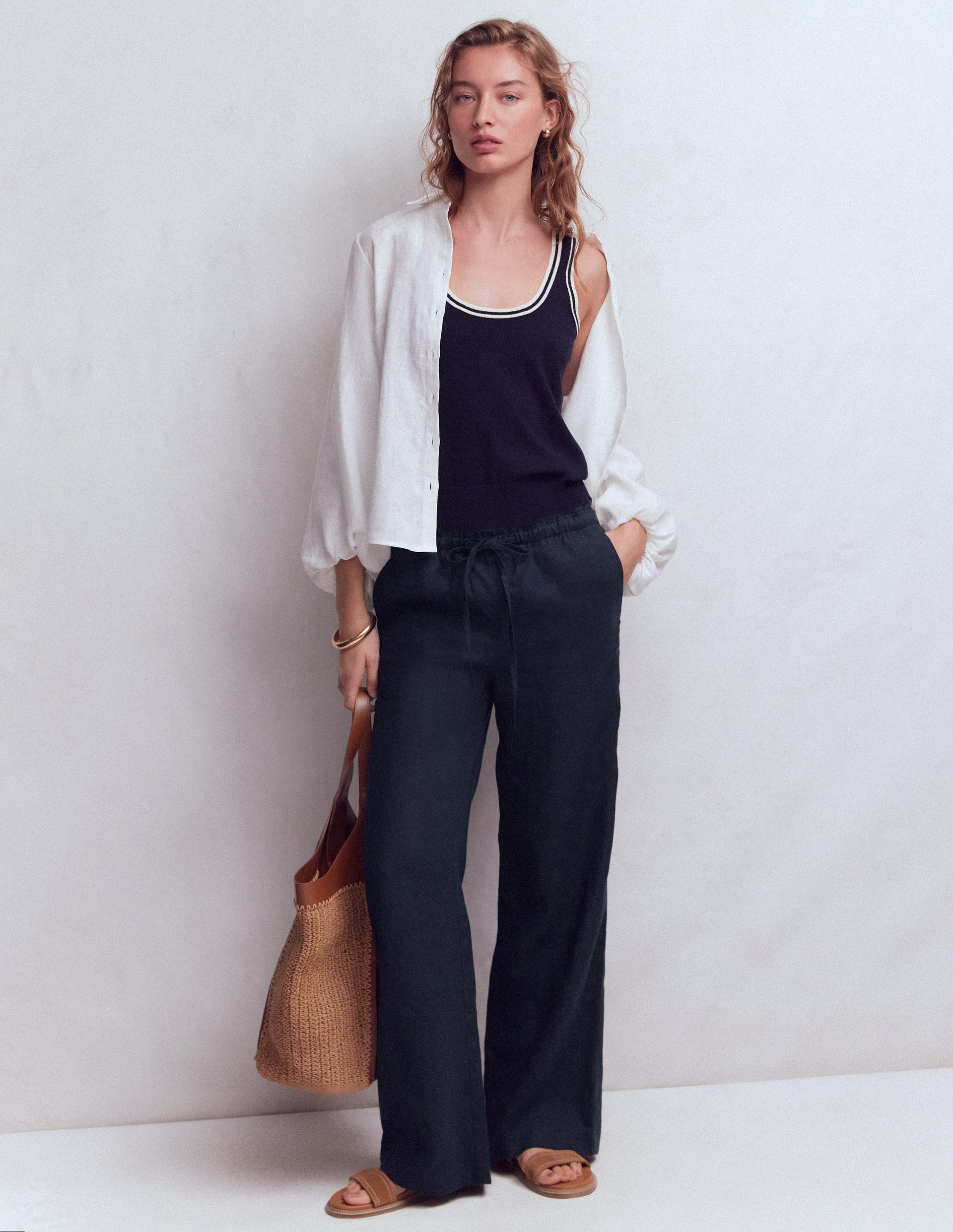 Islington Linen Pants-Navy