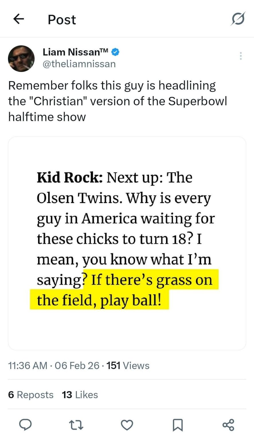 Kid Rock Headlining the Christian Halftime Show