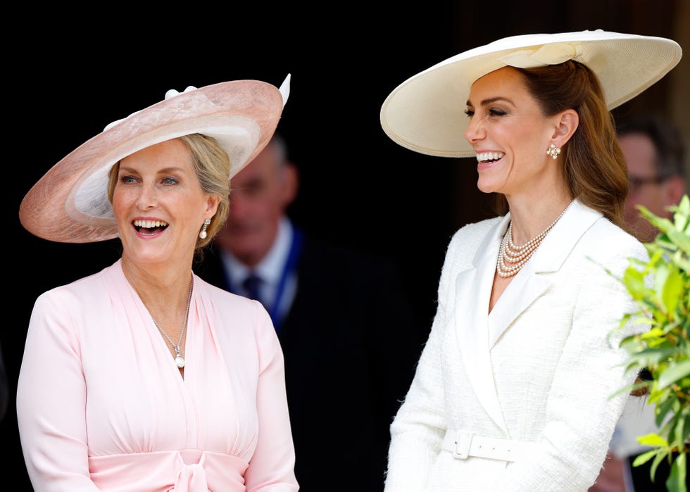 windsor, united kingdom june 16: (embargoed for publication in uk newspapers until 24 hours after create date and time) sophie, duchess of edinburgh and catherine, princess of wales attend the order of the garter service at st. georges chapel, windsor castle on june 16, 2025 in windsor, england. the most noble order of the garter, founded by king edward iii in 1348, is the oldest and most senior order of chivalry in britain. (photo by max mumby/indigo/getty images)