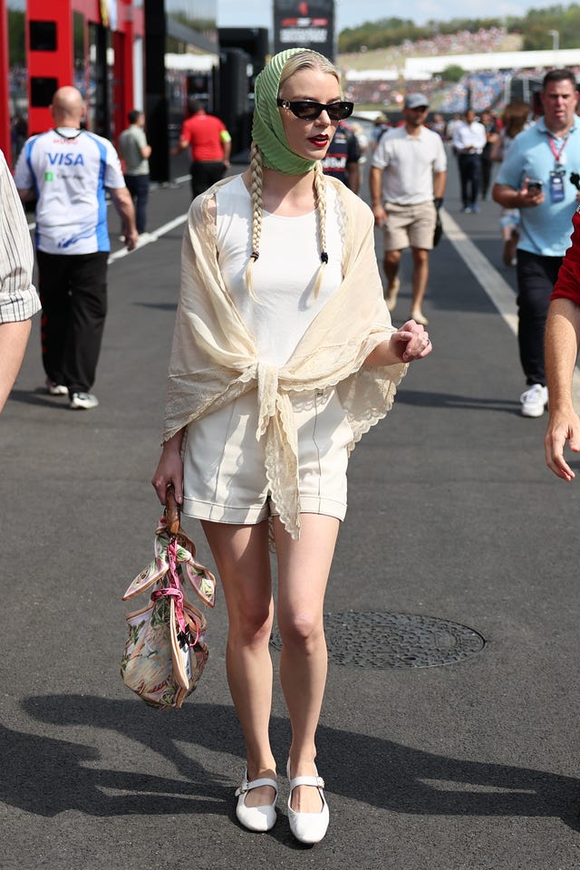 anya taylor joy before qualifying ahead of the formula 1 hungarian grand prix at hungaroring in budapest, hungary on august 2, 2025. (photo by jakub porzycki/nurphoto via getty images)