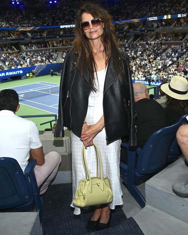 new york, new york august 29: katie holmes is seen inside the cadillac suite at the us open at arthur ashe stadium on august 29, 2025 in new york city. (photo by michael simon/getty images for cadillac)