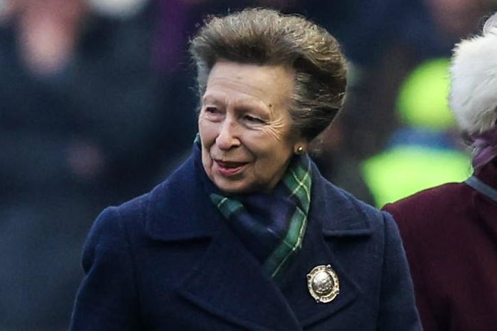 edinburgh, scotland february 14: hrh princess anne, princess royal and sru president keith wallace (l) during a guinness six nations match between scotland and england at scottish gas murrayfield, on february 14, 2026, in edinburgh, scotland. (photo by ross parker/sns group via getty images)