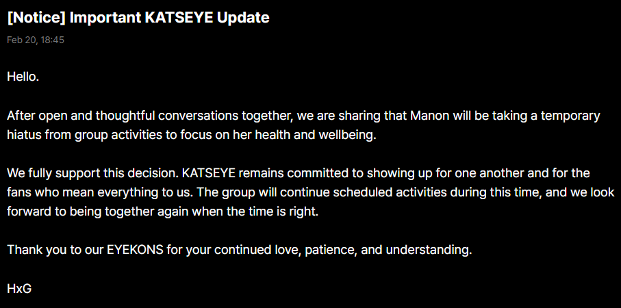 Manon from KATSEYE Announces Hiatus to Focus on Health and Wellbeing