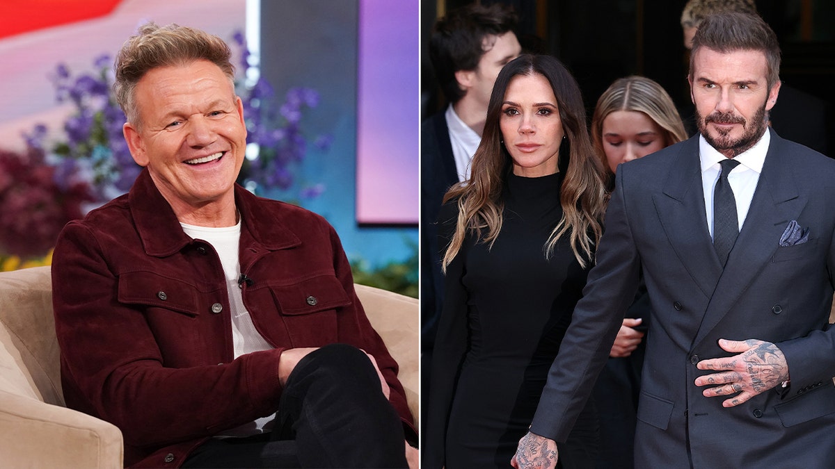A split image of Gordon Ramsay and David and Victoria Beckham.