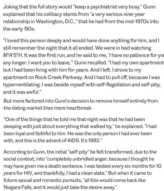 Tim Gunn explains why he’s been celibate for over 40 years: “One of the things that he told me that night was that he had been sleeping with just about everything that walked by, I had been loyal and faithful to him. He was the only person I had ever been with” Tim Gunn explains why he's been celibate for over 40 years: "One of the things that he told me that night was that he had been sleeping with just about everything that walked by, I had been loyal and faithful to him. He was the only person I had ever been with"
