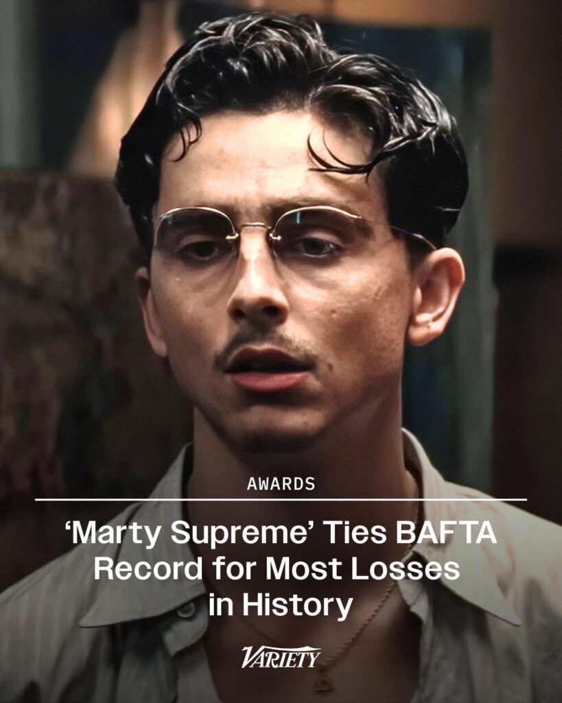 Josh Safdie’s ‘Marty Supreme’ has tied the BAFTA record for most losses in a single night after going 0-for-11. The A24 contender joins “Women in Love” (1969) & “Finding Neverland” (2004) as the only films to go winless with 11 nominations.