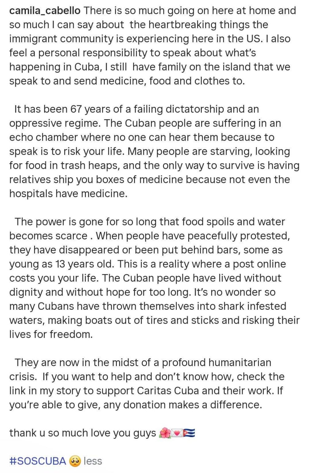 Camila Cabello posts about humanitarian situation in Cuba and Hasan Piker slams her for not mentioning US embargo and sanctions