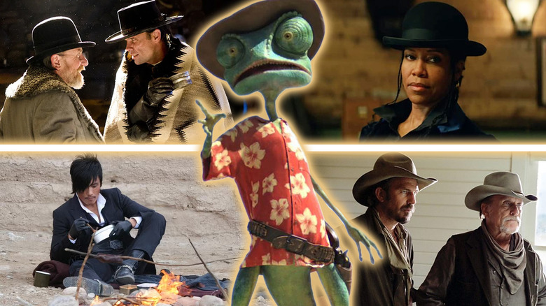 Tim Roth and Walton Goggins in The Hateful Eight, Regina King in The Harder They Fall, Kevin Costner and Robert Duvall in Open Range, Lee Byung-hun in The Good the Bad the Weird, and Johnny Depp in Rango
