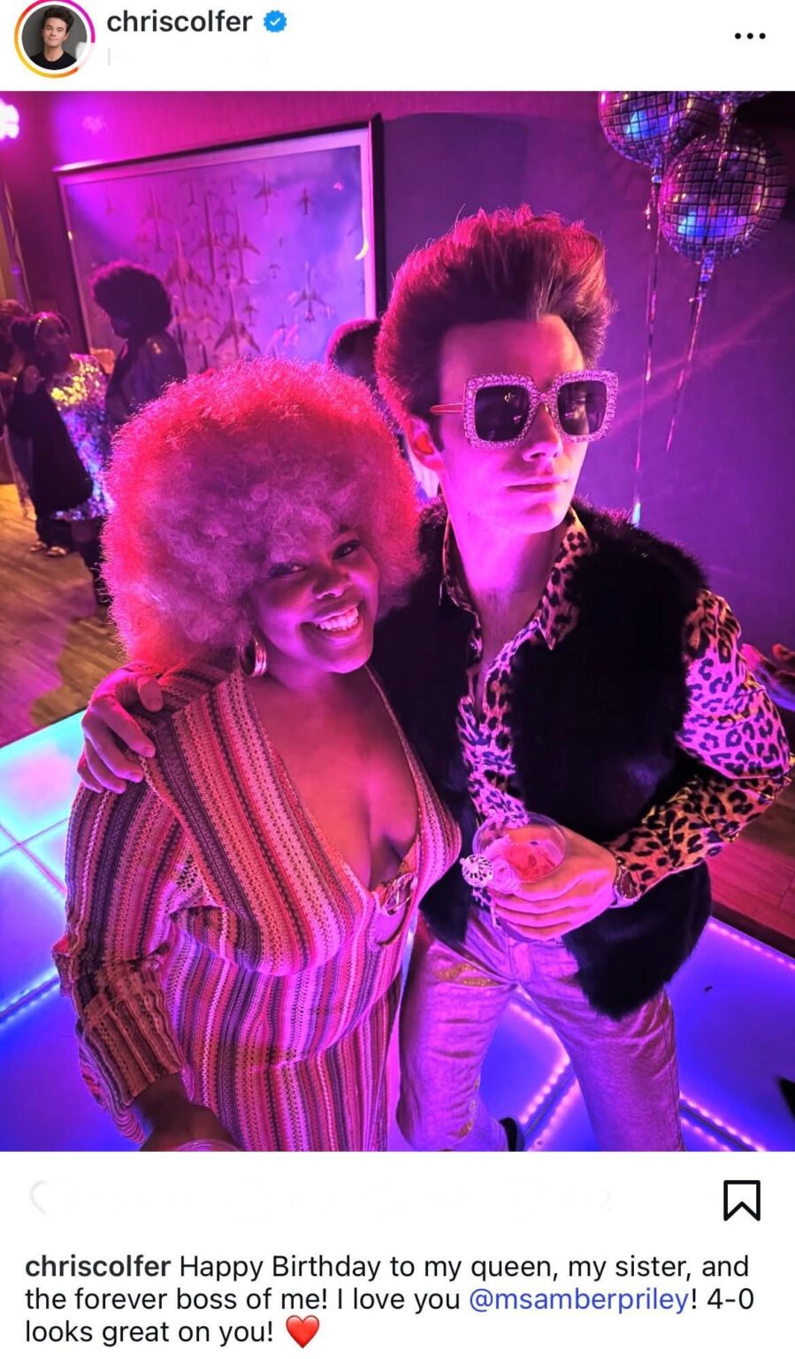 Chris Colfer celebrates Glee co-star Amber Riley’s 40th birthday