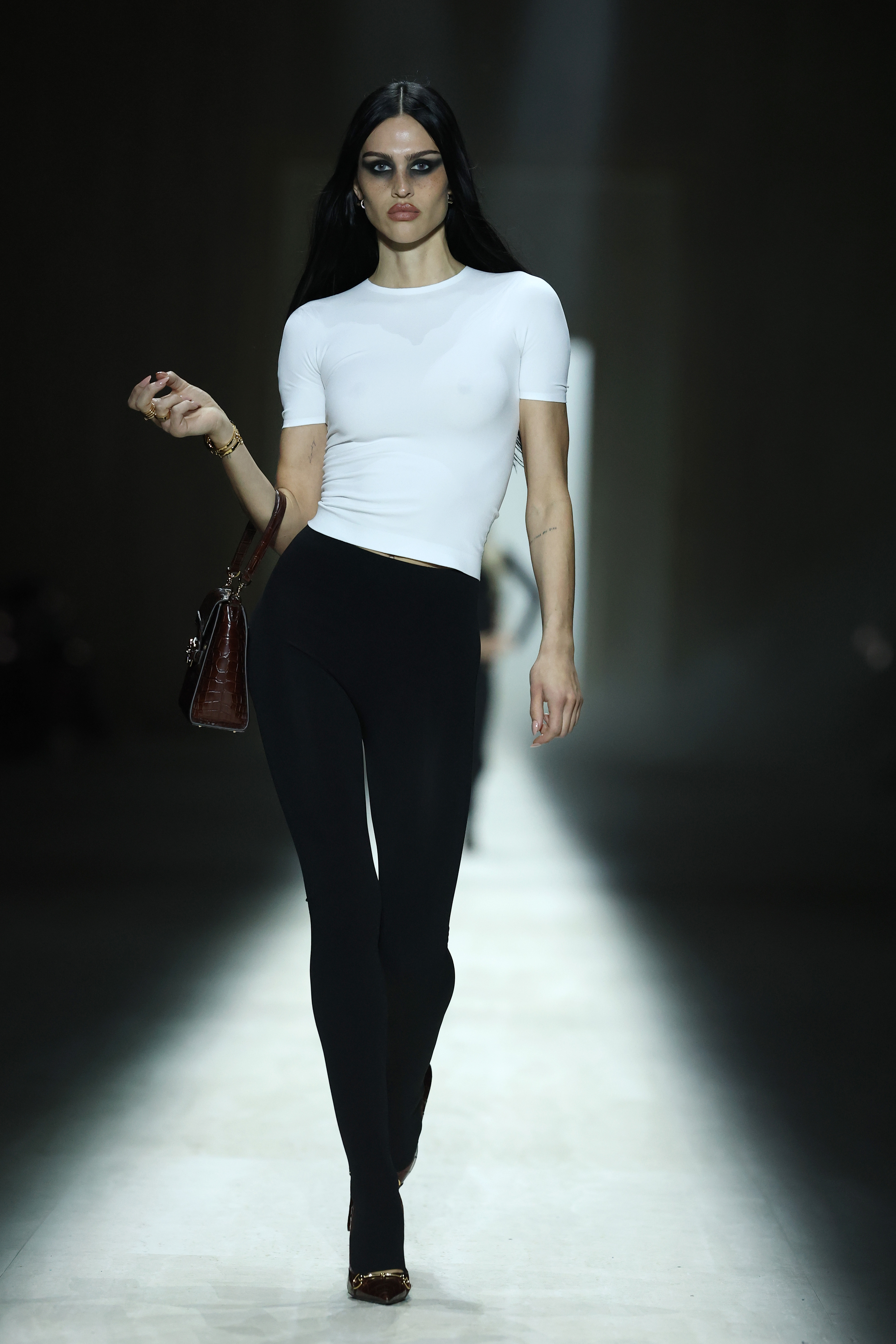 Amelia Gray modeling on the Gucci Fall 2026 runway