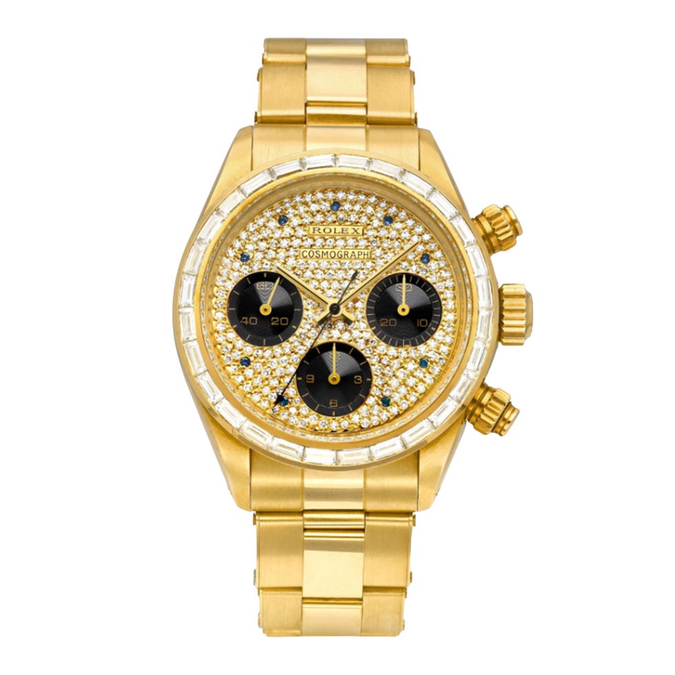 gold chronograph watch with crystal detailing