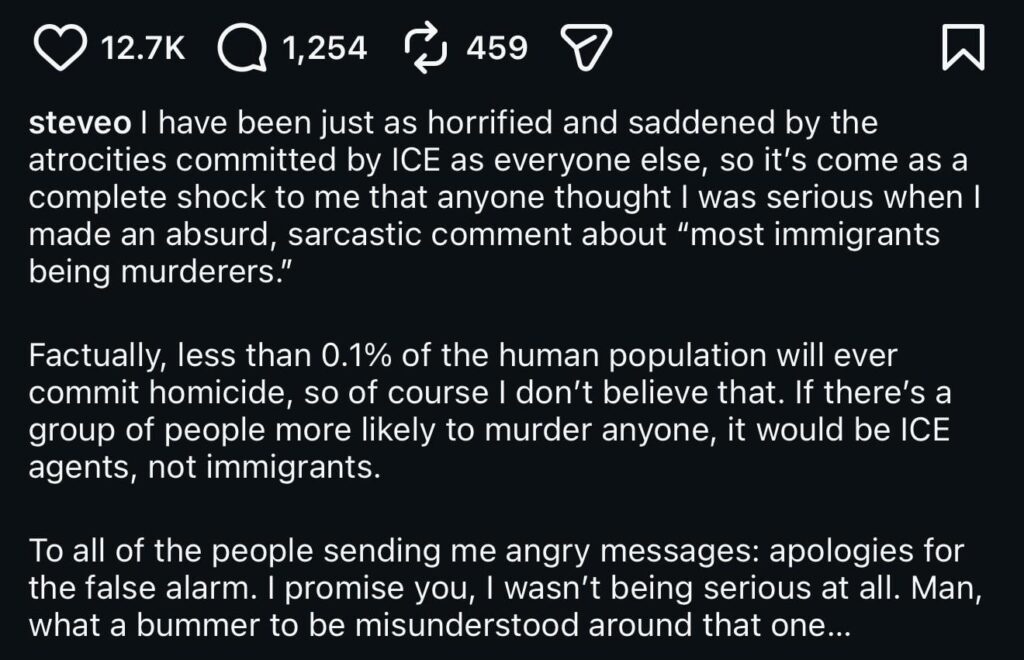 Steve-O’s response on IG to the recent backlash