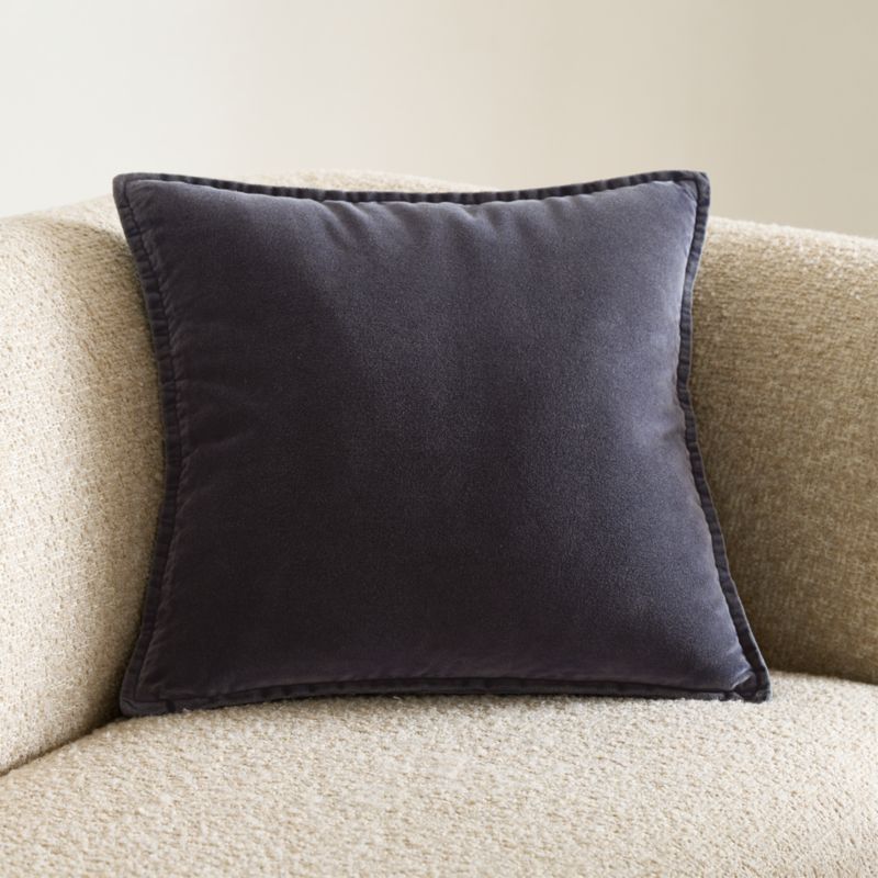 Relaxed Washed Organic Cotton Velvet 20"x20" Deep Indigo Throw Pillow Cover