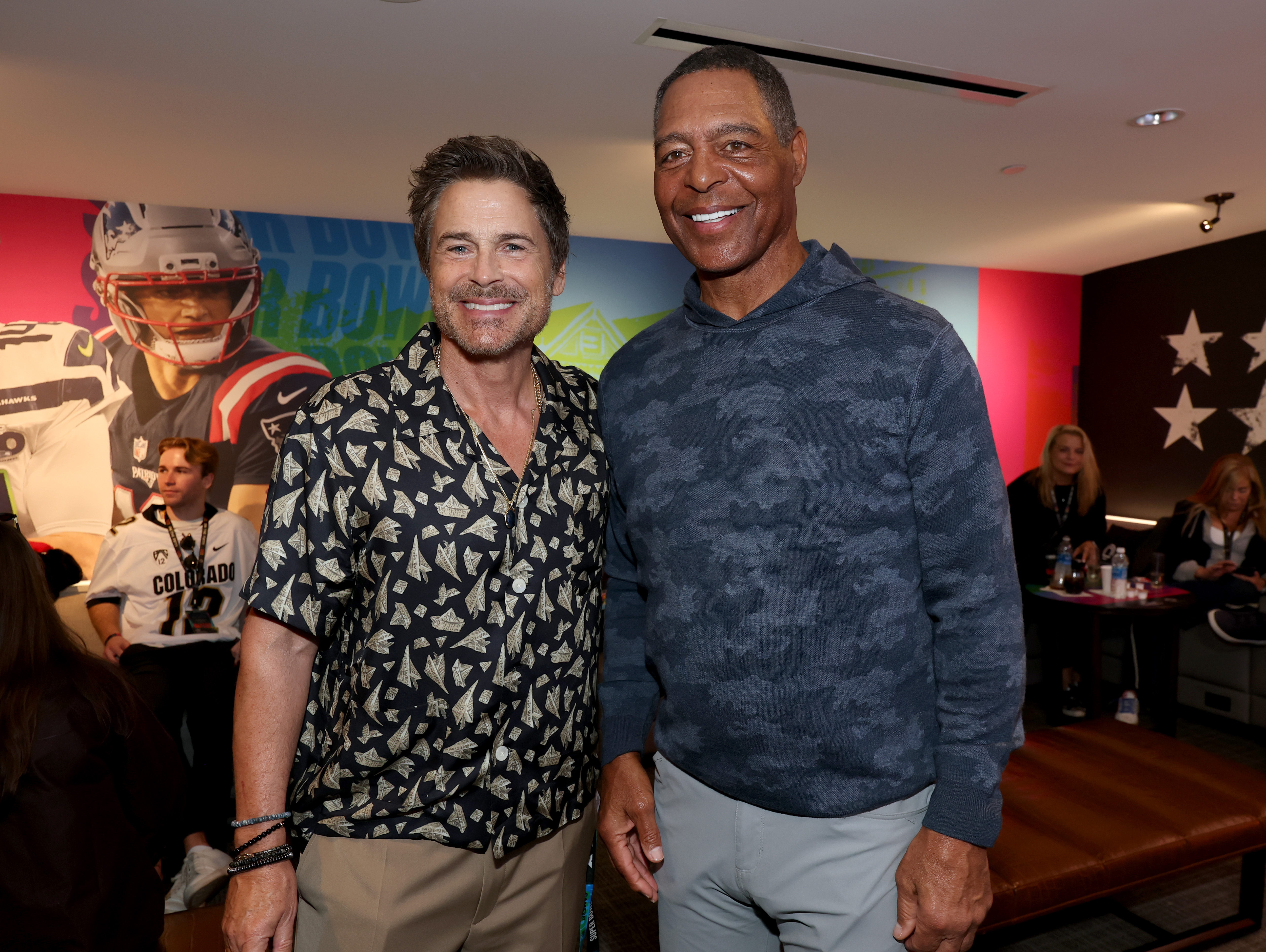 Robe Lowe and Marcus Allen at Super Bowl LX between the New England Patriots and the Seattle Seahawks at Levi's Stadium on February 08, 2026 in Santa Clara, California.