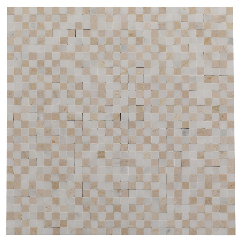 Symple Stuff Acequia 0.37" X 0.37" Cream and White Grid Mosaic Wall &amp; Floor Tile | Wayfair