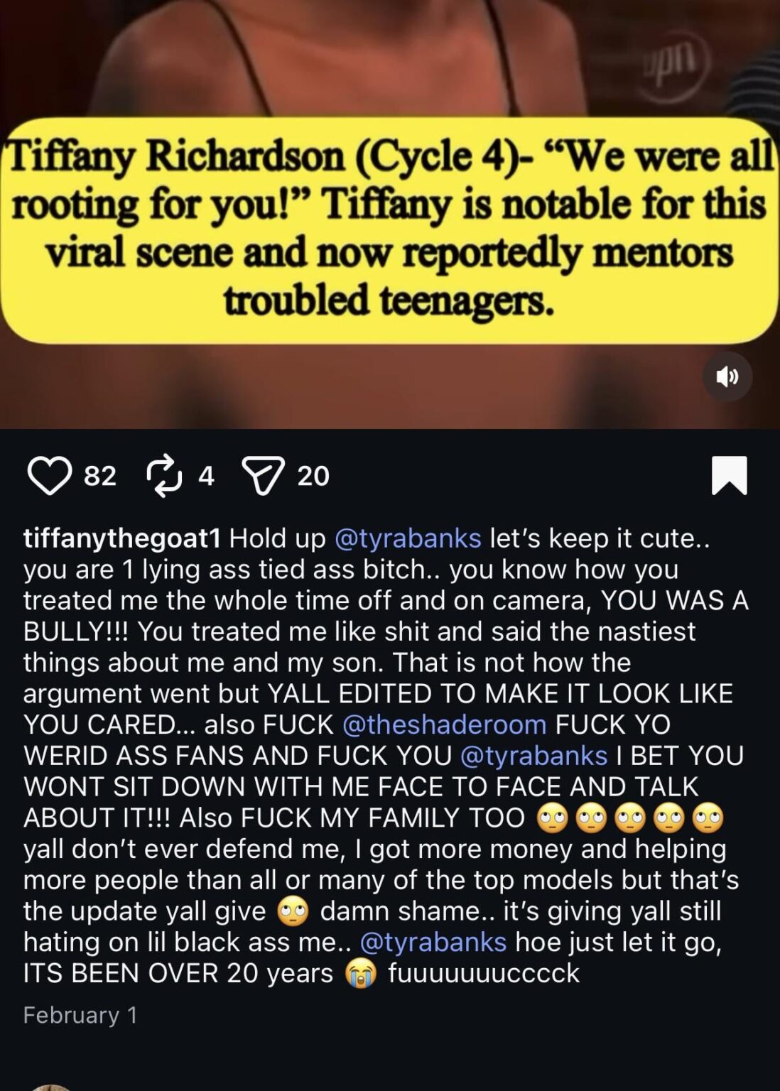 Tiffany’s response to Tyra Banks after Netflix documentary about ANTM