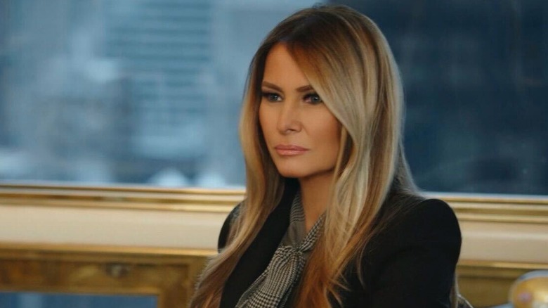 Melania Trump sits behind her desk in 
