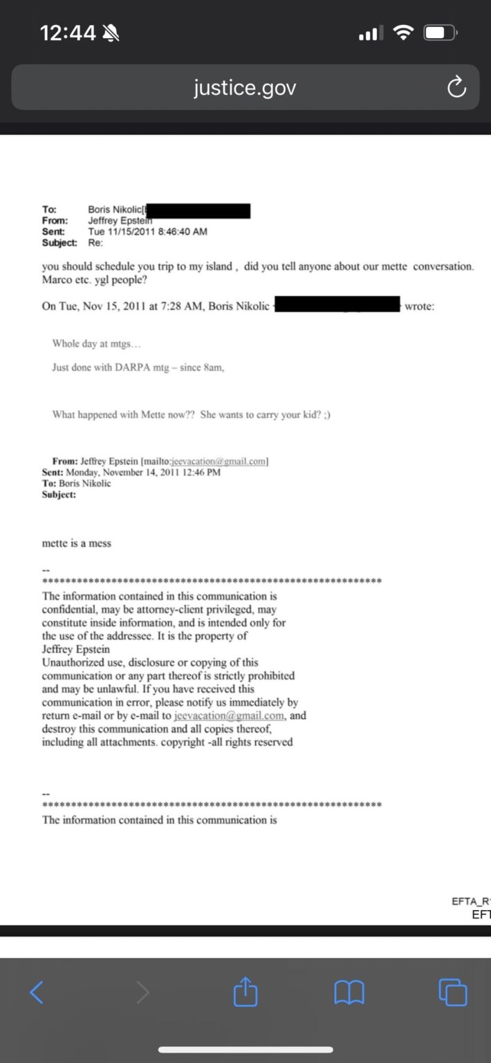 Some of the texts/emails between Mette Marit and Epstein and others.