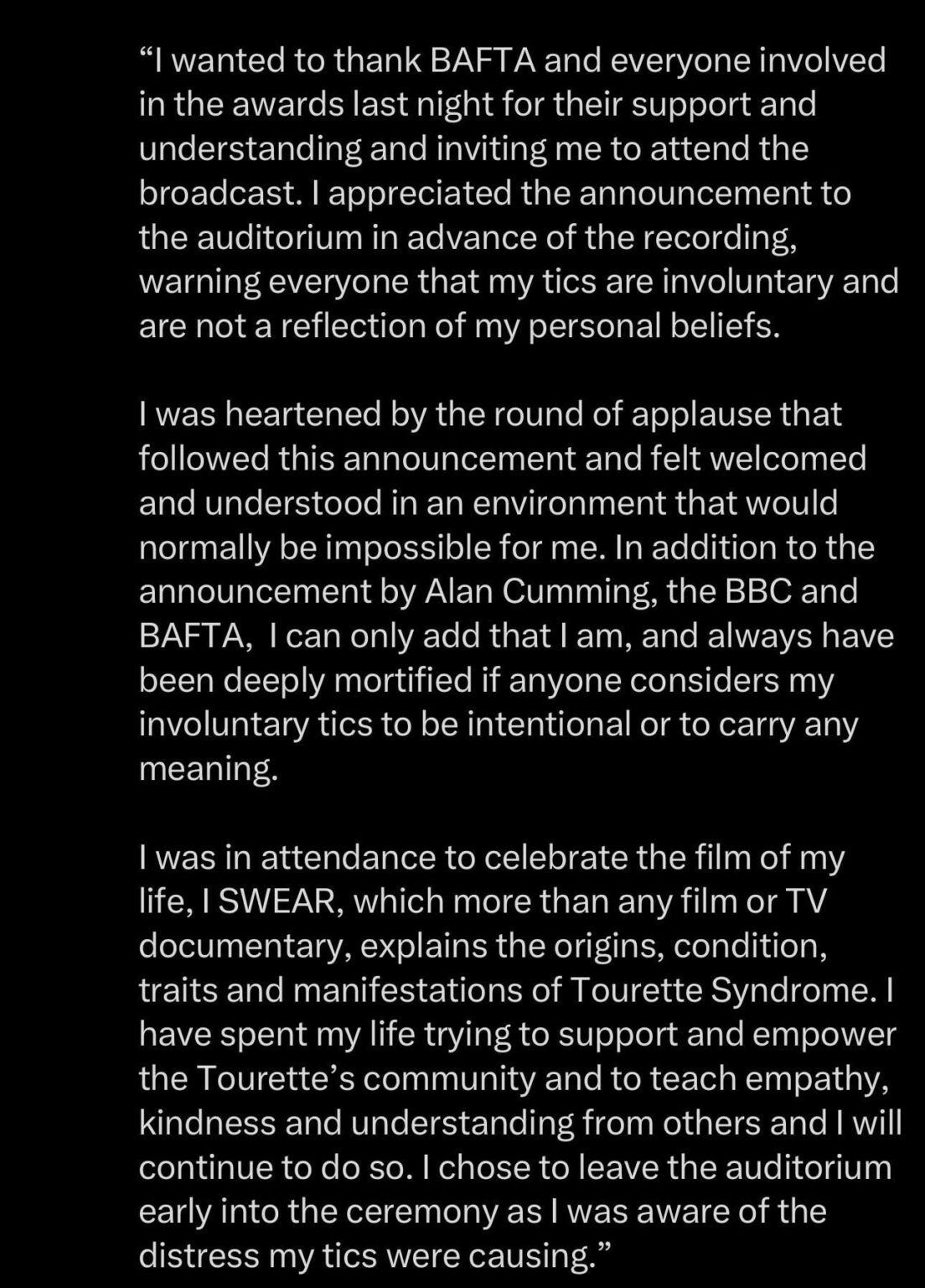 John Davidson Says He Is “Deeply Mortified” That His Tourettes Tics Could Be Seen As “Intentional” In First Statement After BAFTA Film Awards