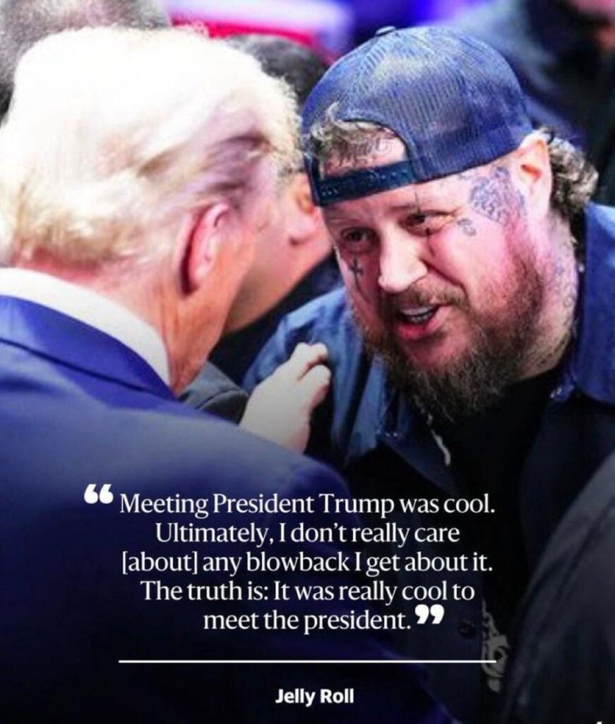 Jelly Roll called himself a “dumb redneck” who didn’t know any ‘politics’ .He also declined to comment on ICE , but was shouting on stage about Jesus(who was famously pro-poor and pro-immigrant).This was him when he met Trump.