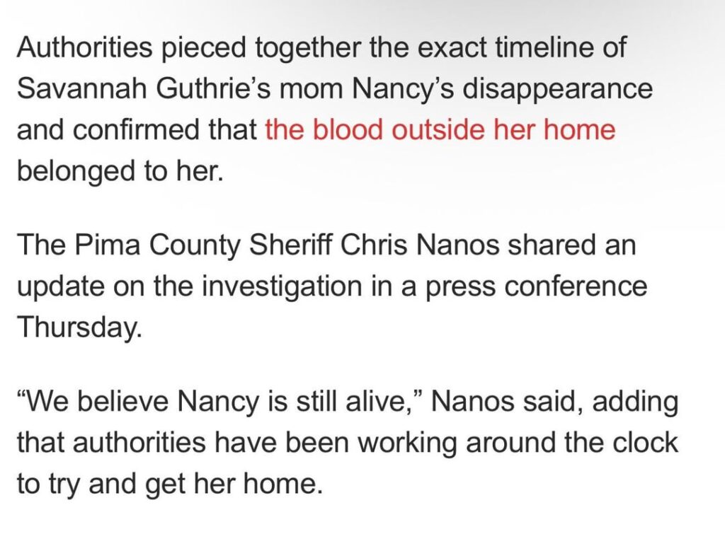 Authorities have pieced together the exact timeline of Savannah Guthrie’s mom Nancy’s disappearance