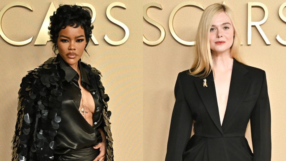 Teyana Taylor in Cong Tri, left, Elle Fanning in Givenchy at the 98th Oscars Nominees Luncheon on Feb. 10 in Los Angeles.