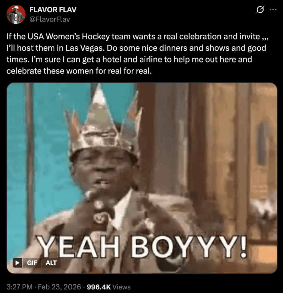 Flavor Flav says he'll host the USA Women's Hockey gold medal team in Las Vegas