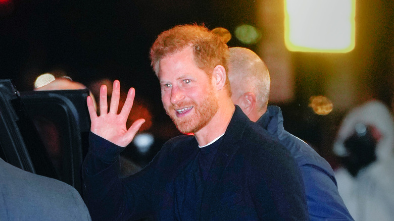 Prince Harry leaving the Stephen Colbert show in January 2023