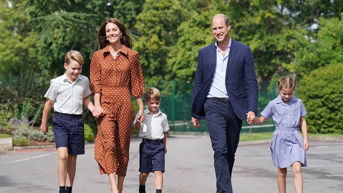 William and Kate walking with their children