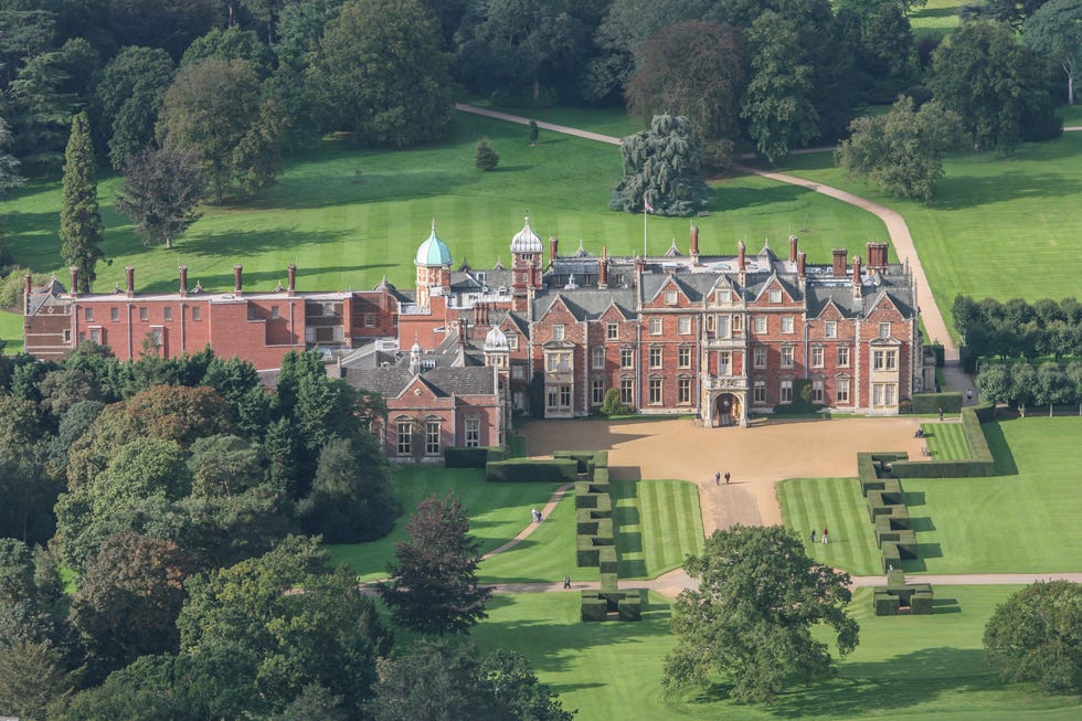 sandringham, united kingdom october 03: aerial view of queen elizabeth iis country residence, sandringham hall on october 3, 2006 in sandringham, england. this jacobean country house is surrounded by 20,000 acres of norfolk parkland. (photograph by david goddard/getty images)