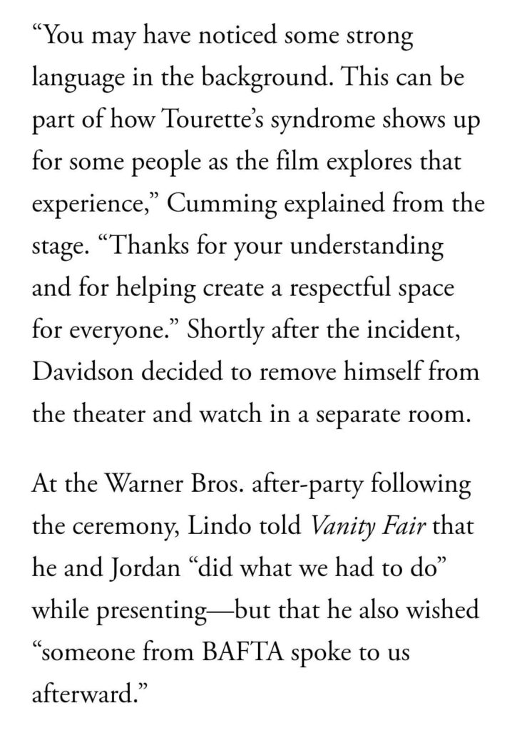 Delroy Lindo says him and Michael B. Jordan did “what we had to do” to continue presenting at the BAFTAs after John Davidson shouted the N-word in an involuntary tic. He said he wishes “someone from BAFTA spoke to us afterwards.”
