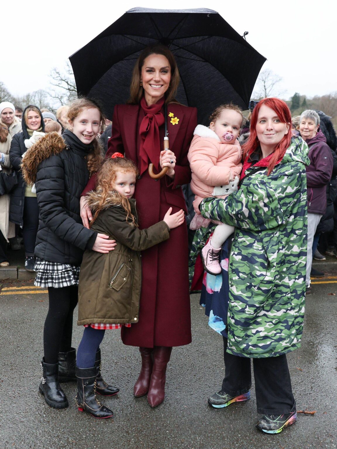 Kate today with young fans at an engagement in Wales