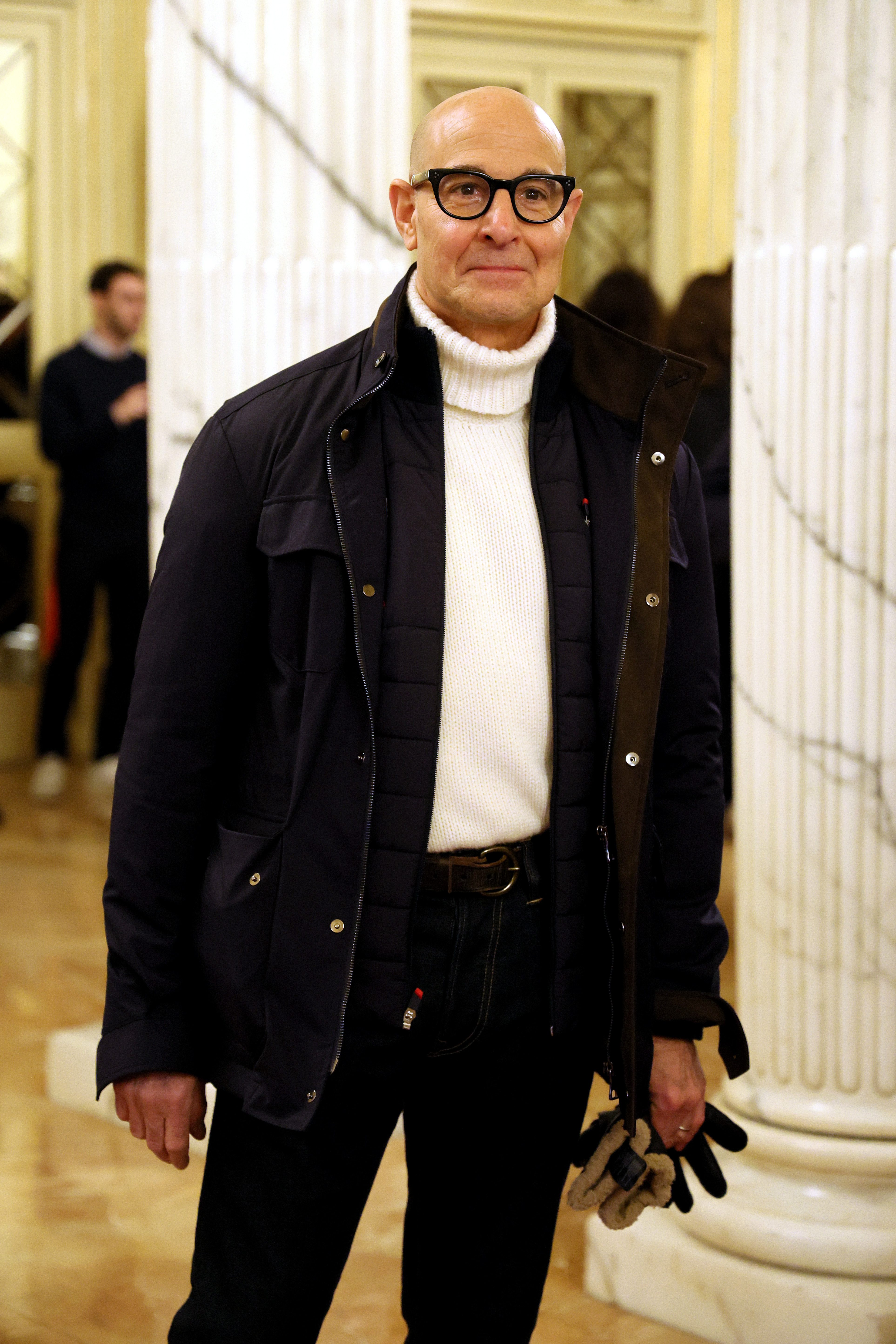 Stanley Tucci arrives at the opening ceremony of the Olympics.