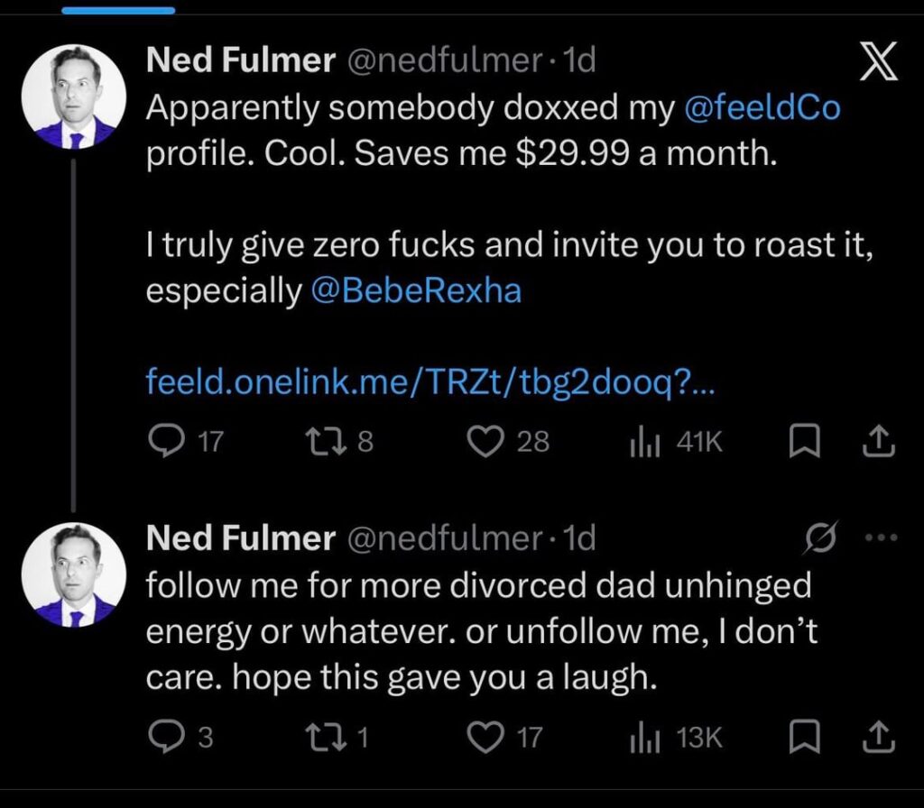 Former Try Guy, Ned Fulmer, is having a crash out on X over his Feeld dating profile being doxxed (app for open-minded, ethical non-monogamous, kinky, and polyamorous individuals). He’s a “DOM leaning switch looking for a bratty sub”