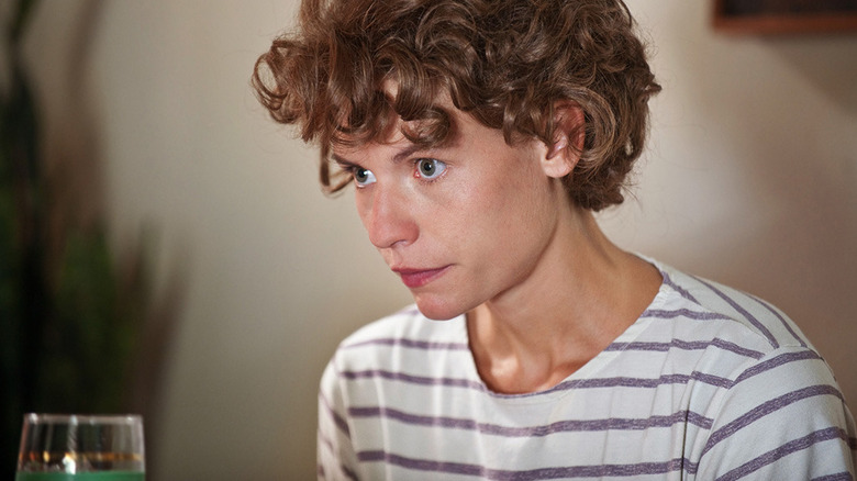 Temple Grandin (Claire Danes) looks up intensely in Temple Grandin