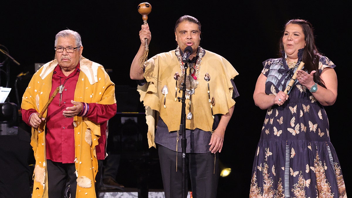 Members of the Tongva tribe performing at the Grammy Awards Pre-Show