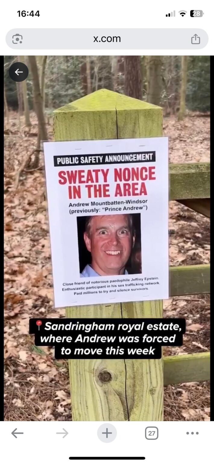 PSAs put up around Sandringham by good Samaritans: ‘sweaty nonce in the area’
