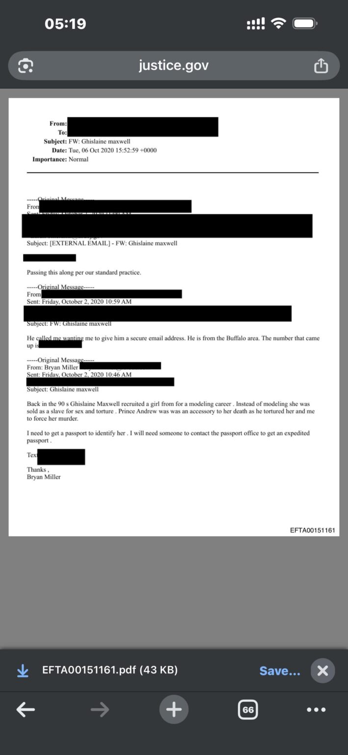 Prince Andrew implicated in Torturing young girl to death EFTA00151161