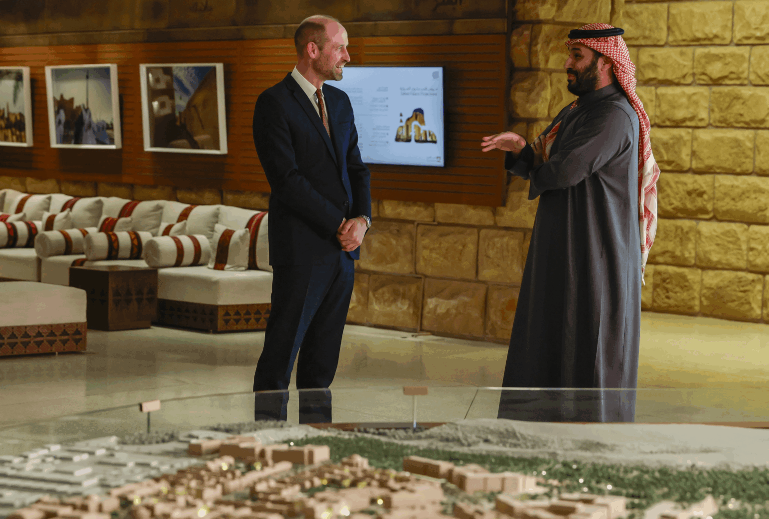 Prince of Wales with Mohammed bin Salman during a private tour of UNESCO World Heritage Site, At-Turaif.