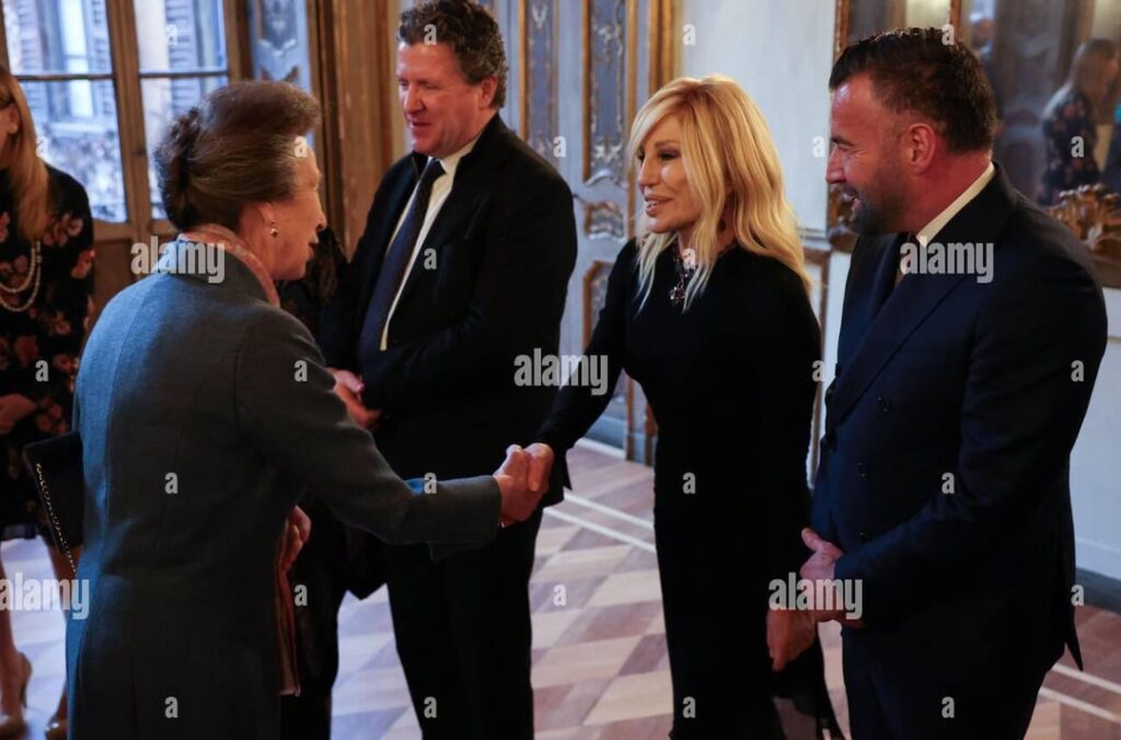 Princess Anne with Donatella Versace at a reception at the British Consulate in Milan ahead of the Winter Olympics