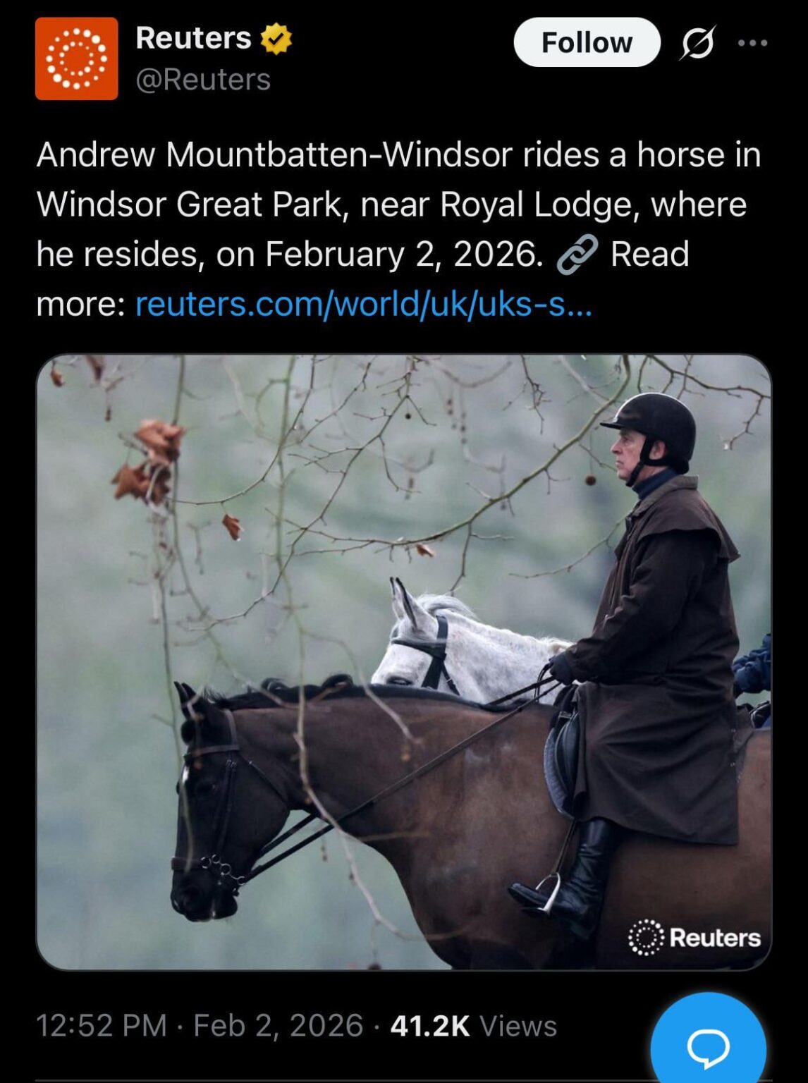 Andrew out riding this morning like he doesn’t care