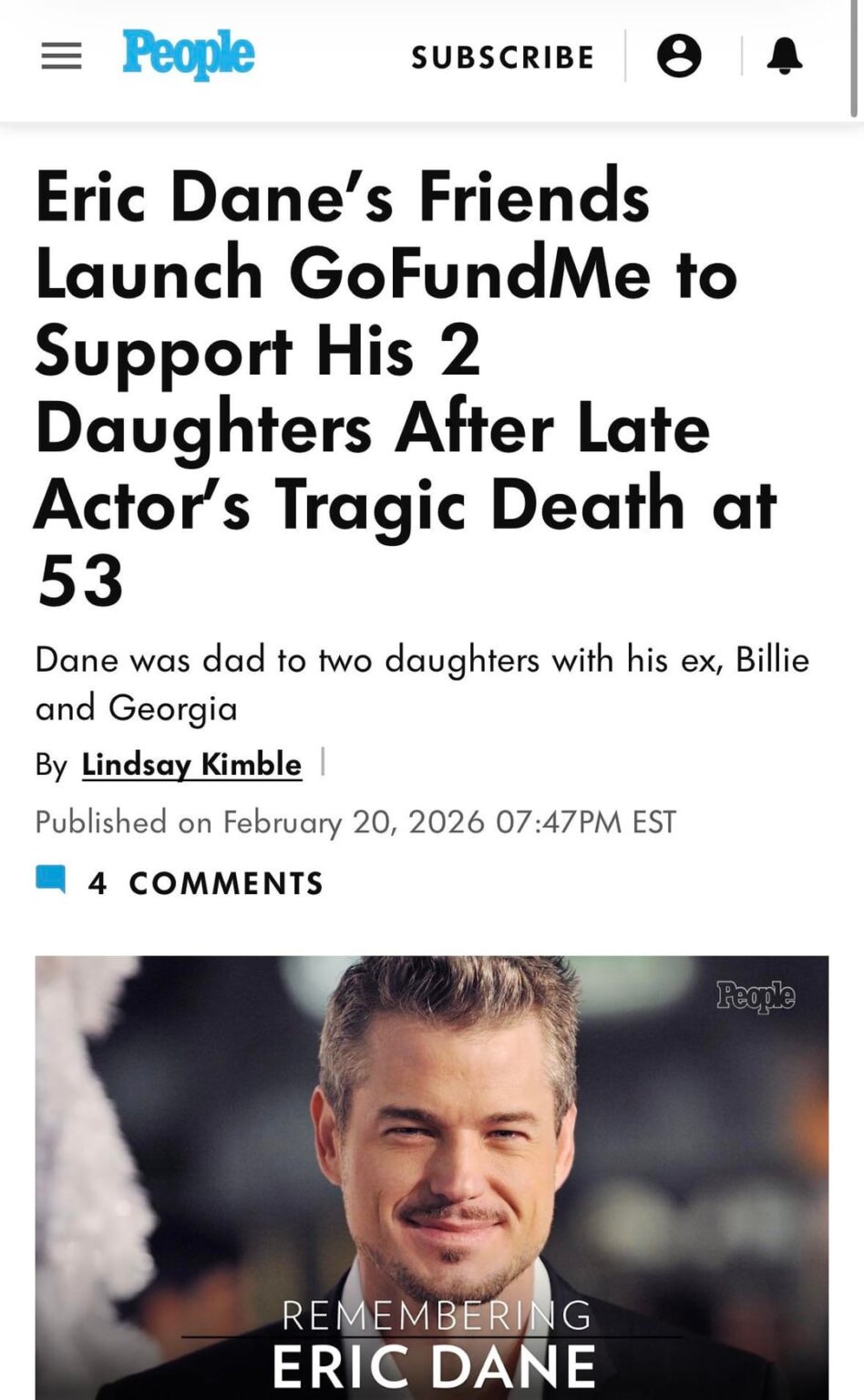 Eric Dane’s Friends Launch GoFundMe to Support His 2 Daughters After Late Actor’s Tragic Death at 53