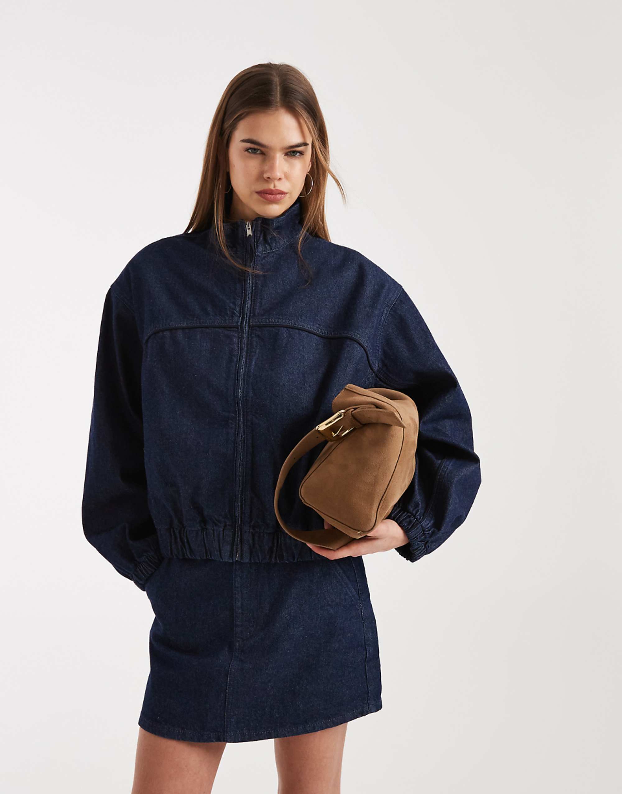 Asos Design Denim Track Jacket in Rinse - Part of a Set