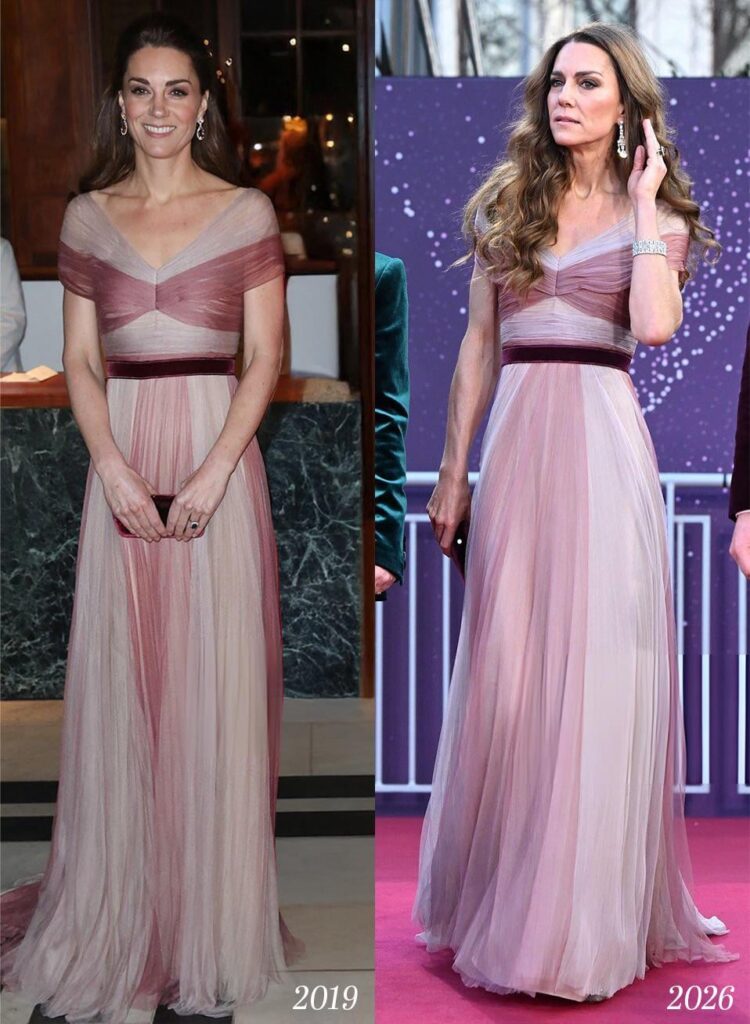 Kate’s blush Gucci dress from the BAFTA’s tonight is a rewear from 2019