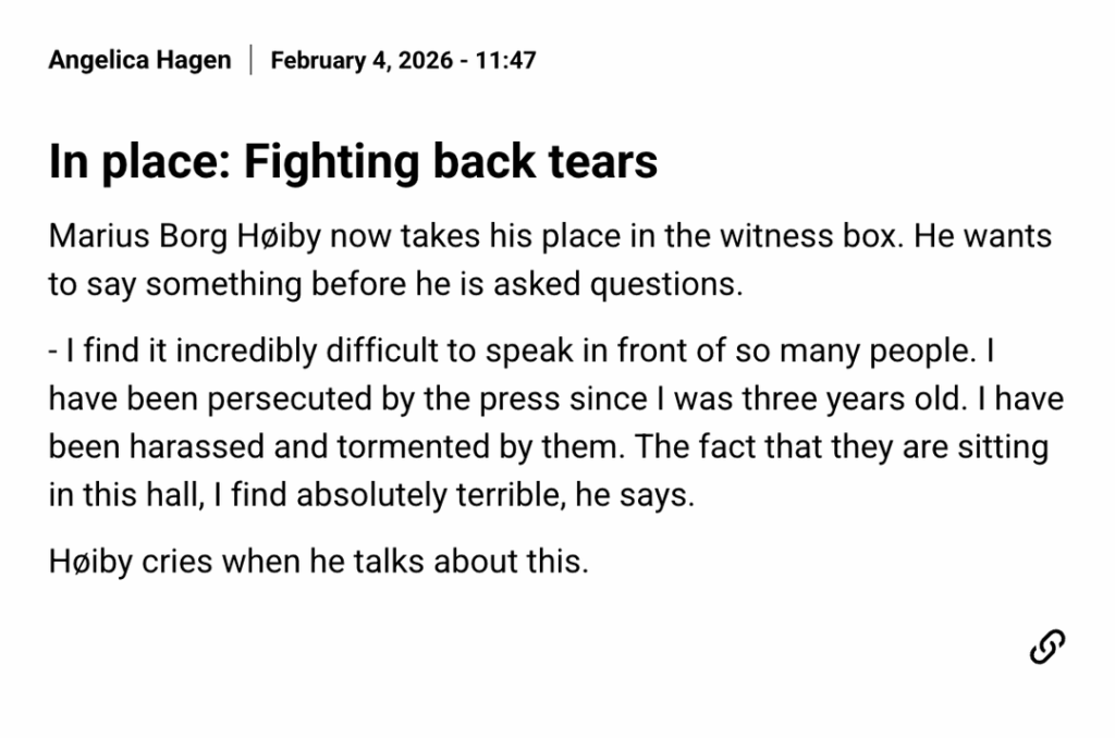 Marius Borg Høiby testifies, denies alleged victim was asleep despite photos, claims the press coverage has confused his memory and insists Mette-Marit did not break his phone